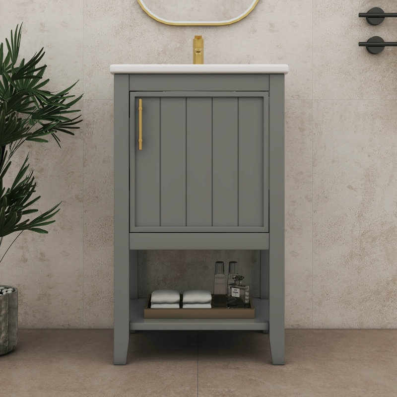 Rangement pour meuble-lavabo avec lavabo et tablette ouverte Boost, Gris