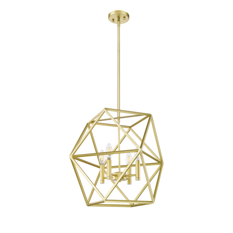 Luminaire suspendu géométrique unique à 4 lumières, Or