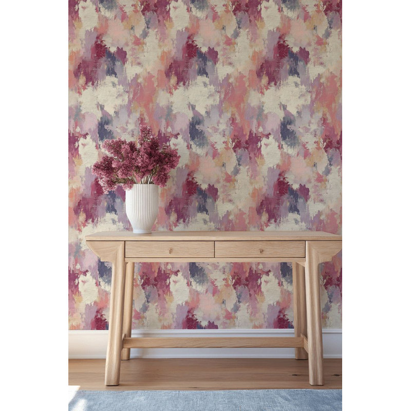 Papier peint abstrait rose avec décoration murale amovible