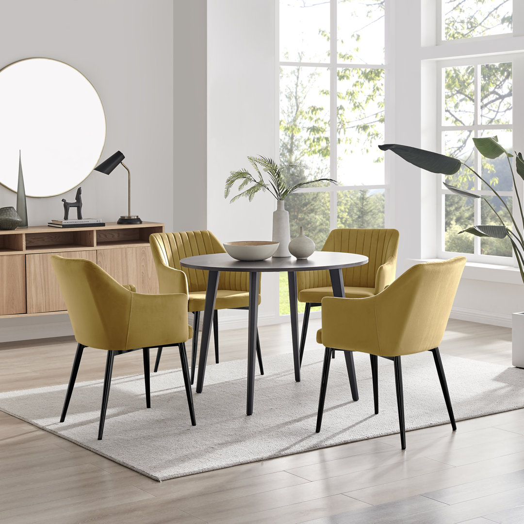 Betsab Round Dining Table & 4 Luxury Velvet Dining Chairs - Melamine Scratch Resist Top