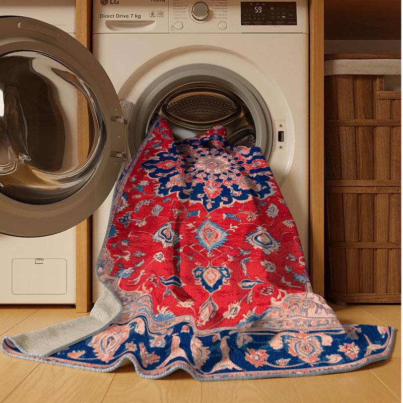 Tapis brun Tabriz lavable à la machine, Carré 6 pi
