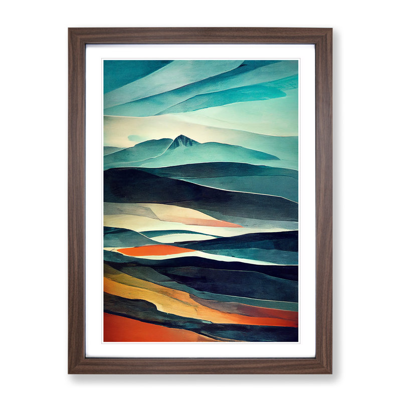 Mountain Landscape Abstract No.2 - Single Picture Frame Print, Walnut, 64cm H x 46cm W