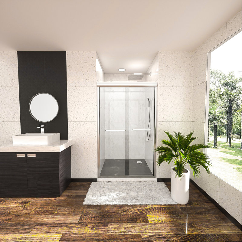 Shower Door 48" W X 76"H Semi-Frameless Bypass Sliding Shower Enclosure, 3/8 In. (8Mm), Chrome, Chrome