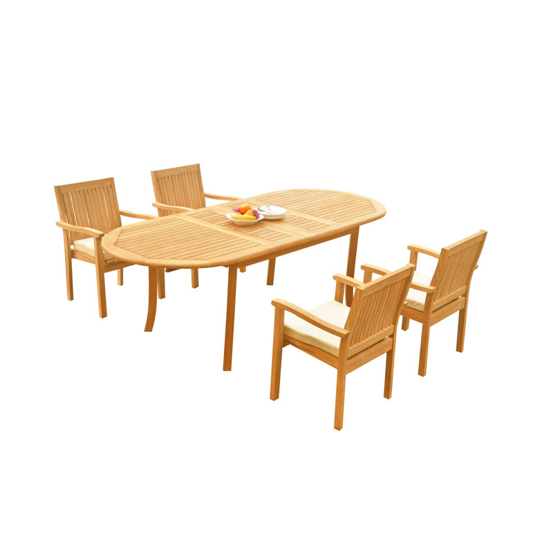 Leveb Outdoor 5 - Piece Teak Dining Set, 71" L x 40" W x 30.5" H
