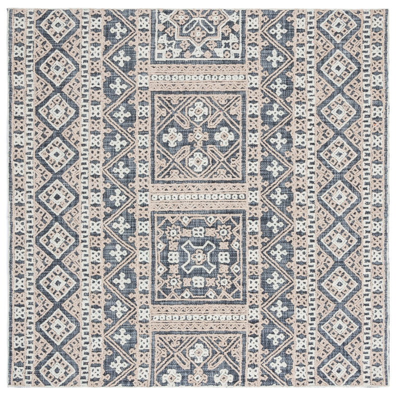Hand Tufted Wool/Cotton Southwestern Rug in Beige/Gray, Square 7'