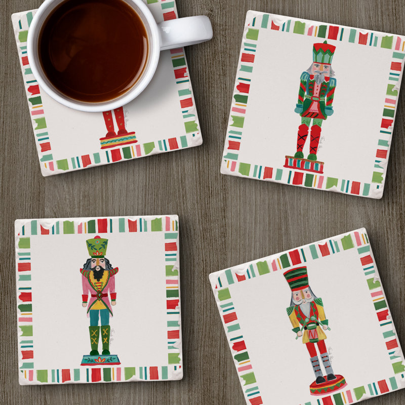 Nutcracker 4-Pack Absorbent Stone Tumbled Tile Coasters