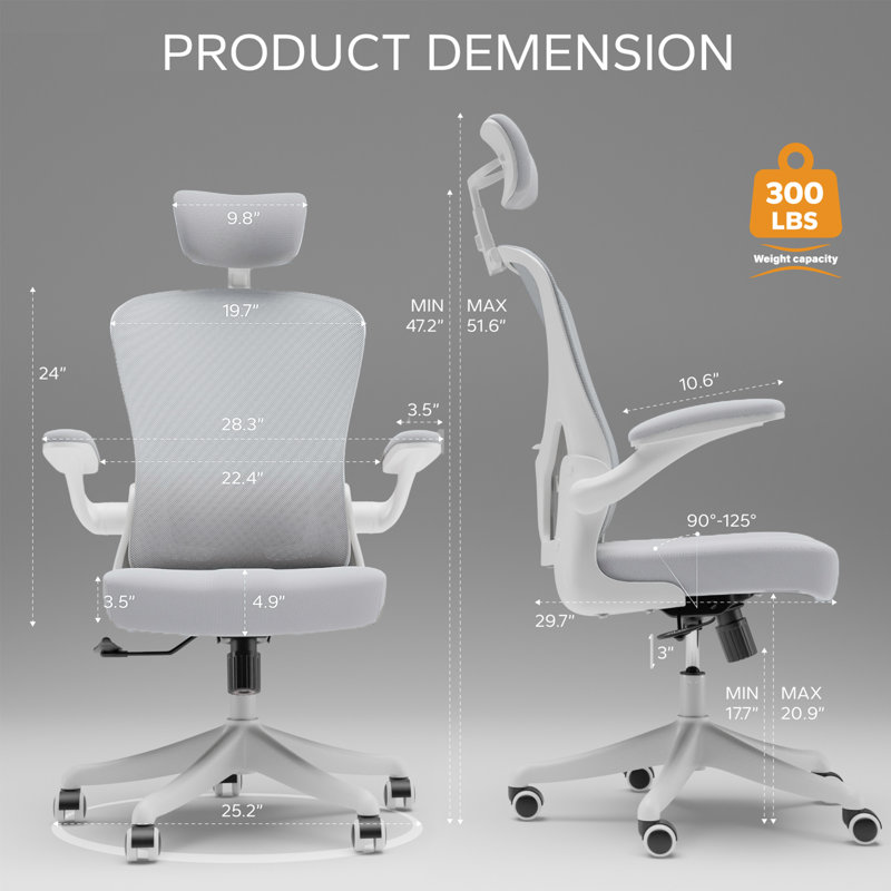 Chaise de bureau ergonomique robuste à haut dossier - Chaises de bureau confortables avec roues pivotantes et accoudoirs rabattables, appui-tête réglable et soutien lombaire pour le dos Capacité de 350 lb