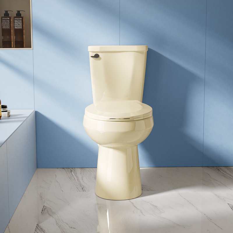 17.5" Round ADA Height Toilet 2-Piece Tall Toilet for Seniors, 1.28 GPF Single Flush Bone,  Map Flush 1000g with Soft Close Seat