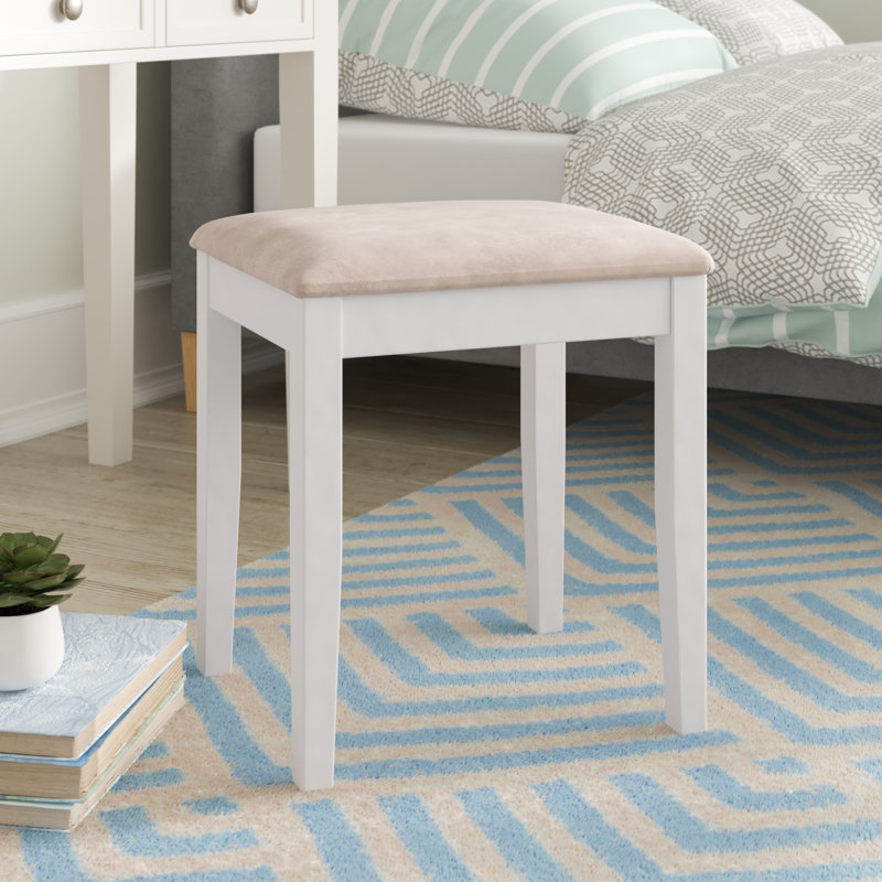 Manufactured Wood Accent Stool, Faux Suede, White