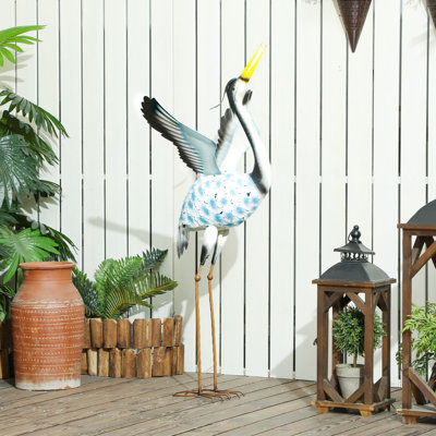 Flying Crane Garden Statue, 42.5" Standing Steel Lawn Ornament