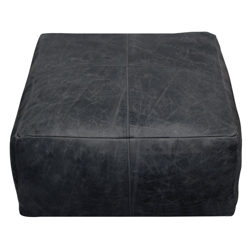 Repose-pieds carré en cuir véritable de 22 po de largeur, Noir antique