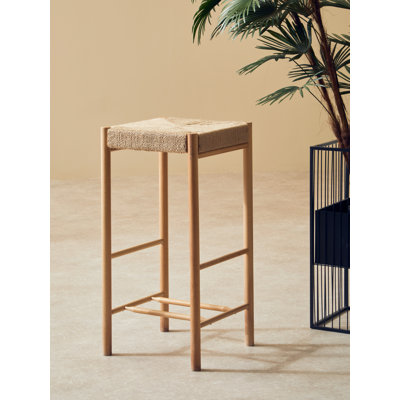 Obregon Wicker Bar Stool with Solid Wood Frame
