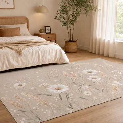 1 motif floral de marguerite - moelleux et moelleux, imprimé en tissu doux, lavable et facile à nettoyer, grand tapis mince, envers antidérapant, convient au salon, à la chambre à coucher, à la cuisine, au bureau et à l'intérieur