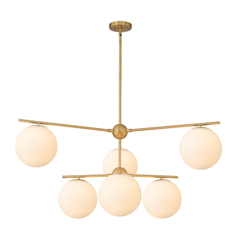 6-Light Opaque White Glass Sphere Tiered Chandelier