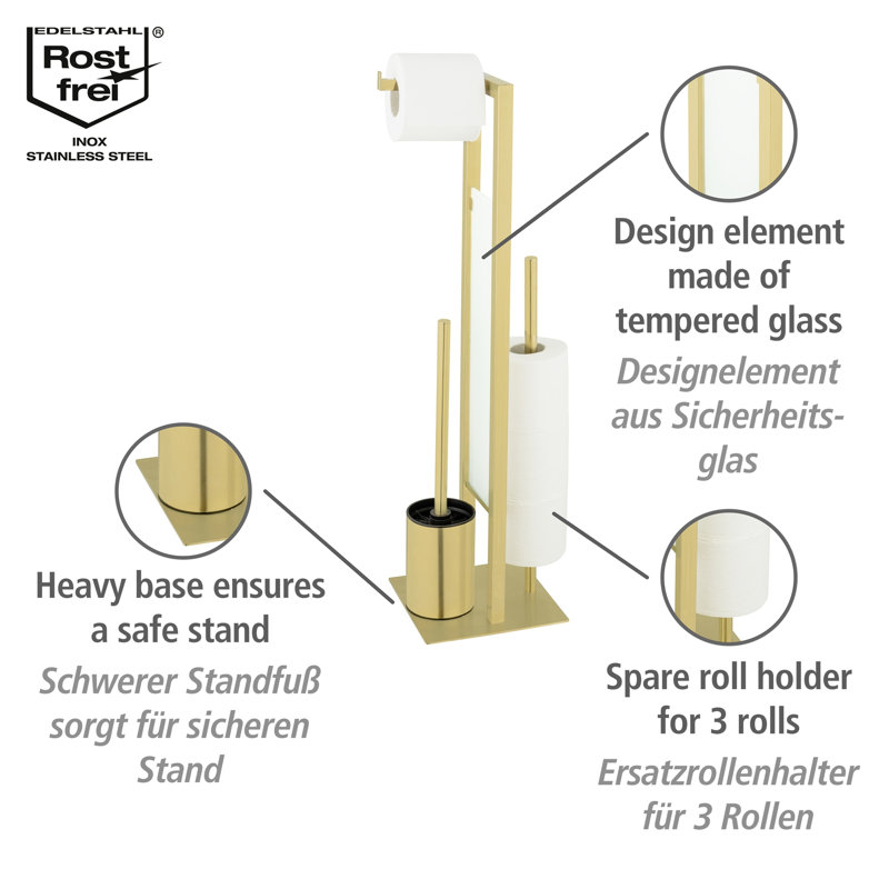Sagrario Freestanding Toilet Brush and Holder, Gold