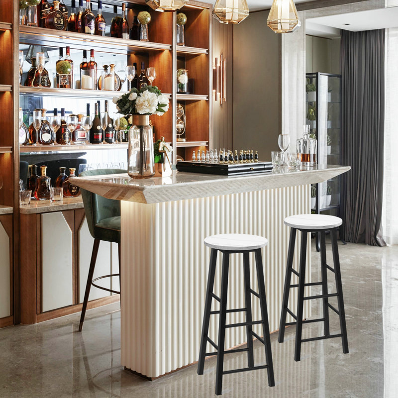 Pub Height Bar Stools Set Of 2 Rustic Faux Marble Bar Stools, White