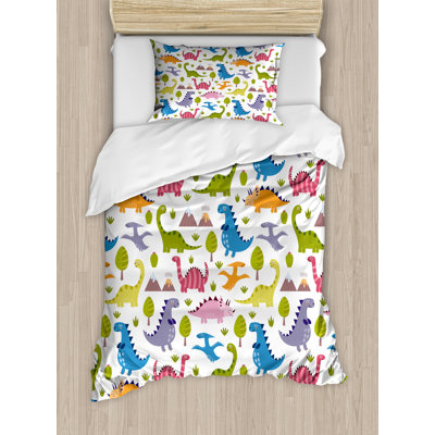 Ensemble de housse de couette Ambesonne Dino, dinosaures colorés, simple, multicolore