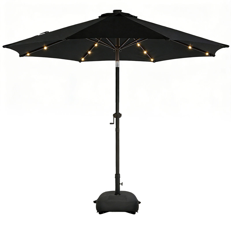 Parasol solaire à DEL avec base et bouton-poussoir, H 100 po x l 108 po x P 108 po, Bleu