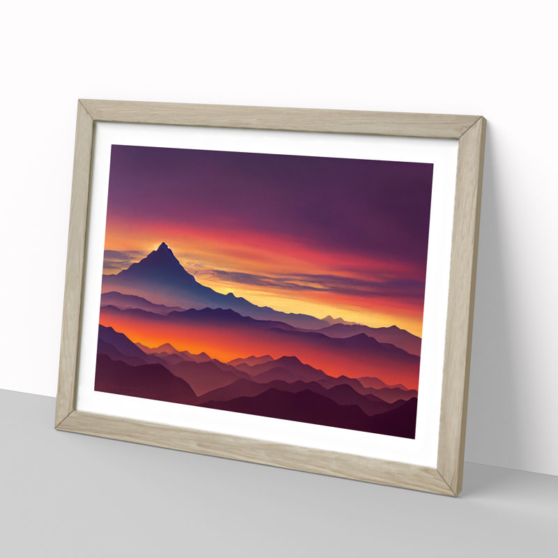 Great Mountain Sunset - Single Picture Frame Print, 46cm H x 64cm W x 2cm D, Oak Framed
