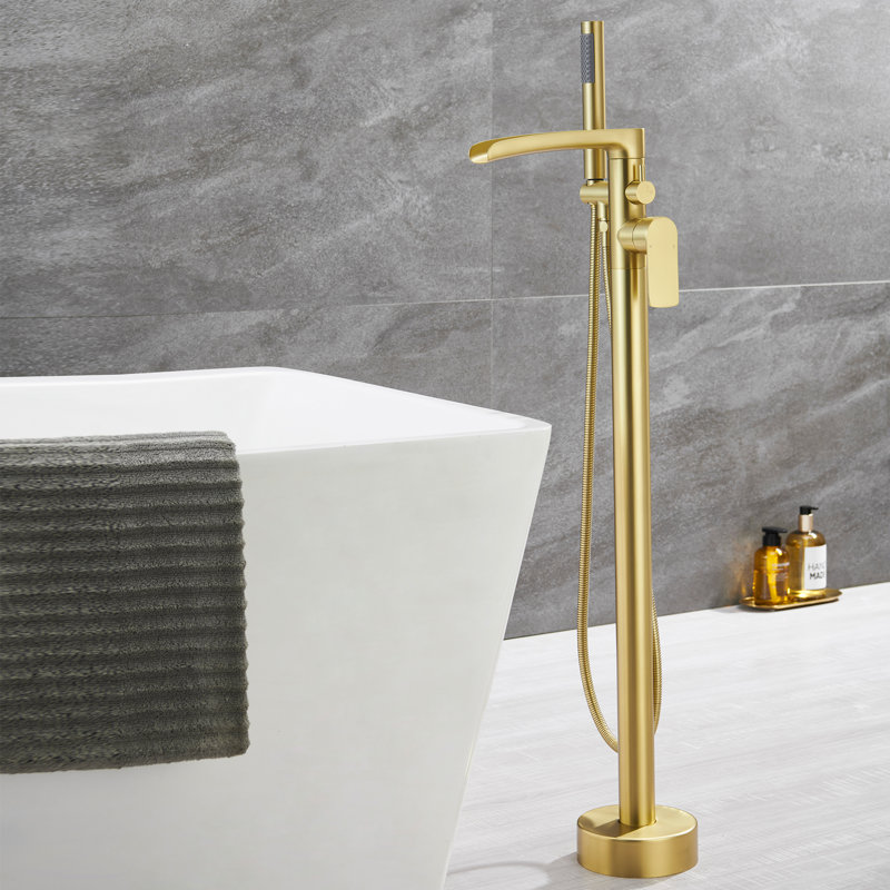 1 Handle Bathroom Waterfall Faucet with Diverter, Brushed Gold