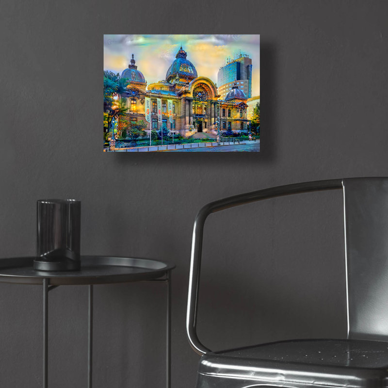 "Bucarest, Bucuresti Cec Palace" par Pierre Gavidia, H 12 po x l 16 po x P 0,13 po