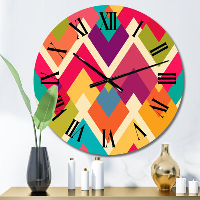 Rhombus Geometrics In Retro Colors I - Patterned wall clock