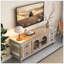 Meuble télé 60 po avec 4 tiroirs, 2 portes en verre, console multimédia en bois rustique et centre de divertissement vieilli pour un décor moderne et rétro