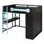 Lit mezzanine double en bois avec bureau, garde-robe ouverte et lumière RVB bleue-1786158651
