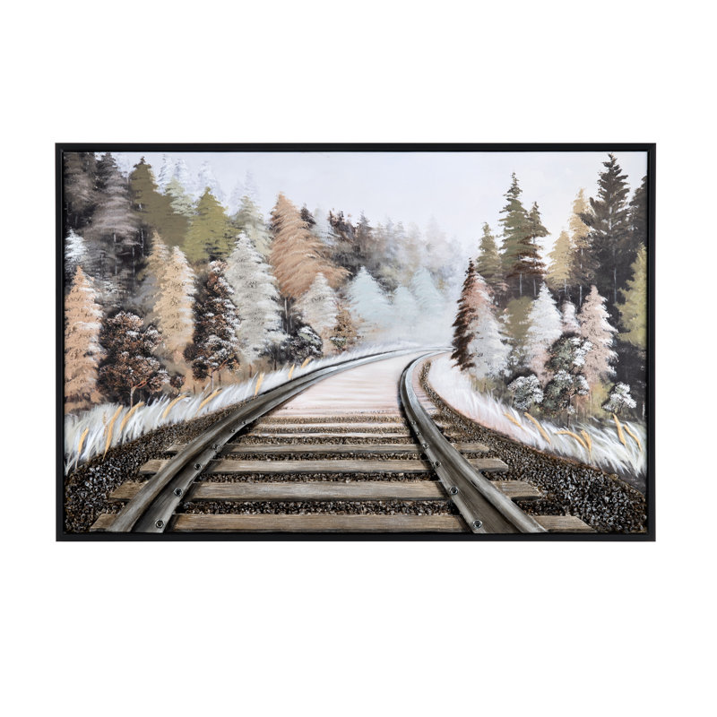Rustic Railway Landscape Framed Canvas Wall Art