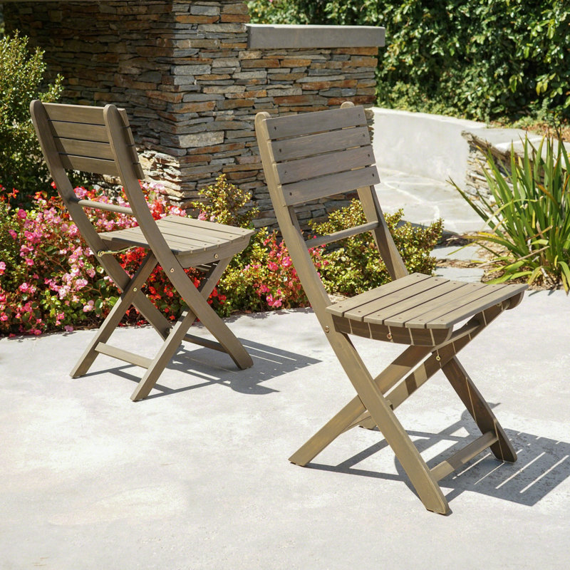 Outdoor Acacia Wood Folding Dining Chair (Set Of 2),Grey, Gray, 2