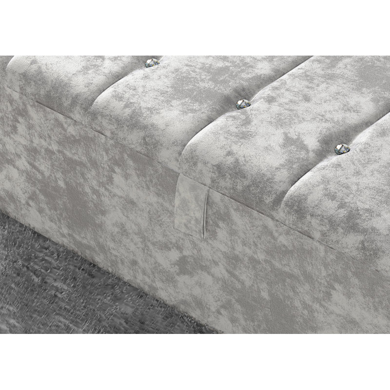 Akyiah 102cm Wide Tufted Rectangle Striped Standard Ottoman with Storage, Silver