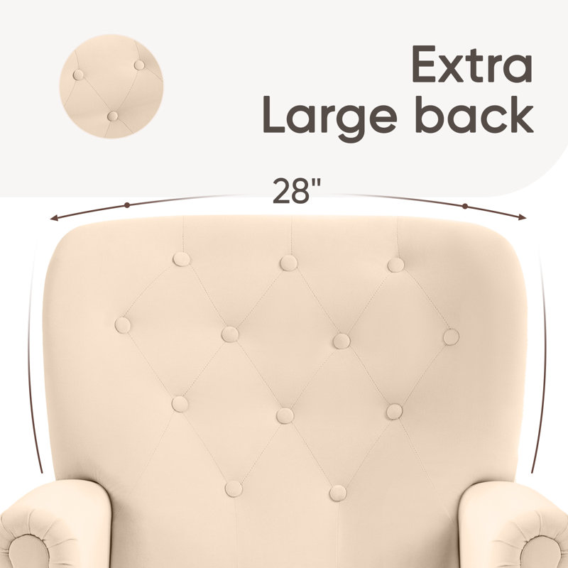Fauteuil à oreilles en velours de 31 po de largeur Daryann, Velours beige