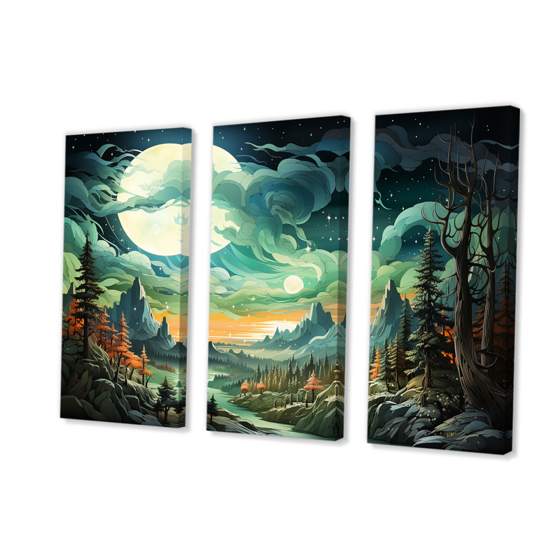 Montagne majestueuse, nuage, forêt I - forêt et rivière, art mural, Toile tendue, H 28 po x l 36 po x P 1 po