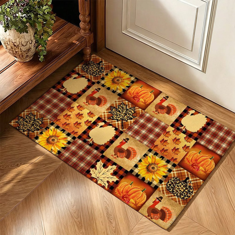 Tapis antidérapant à motif floral rétro, automne, 120 x 80 cm