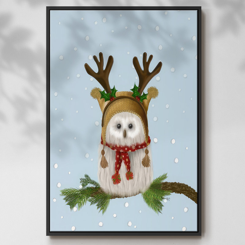 " Christmas Fluffy Owl And Antlers ", Black, 25" H x 17" W x 1.5" D