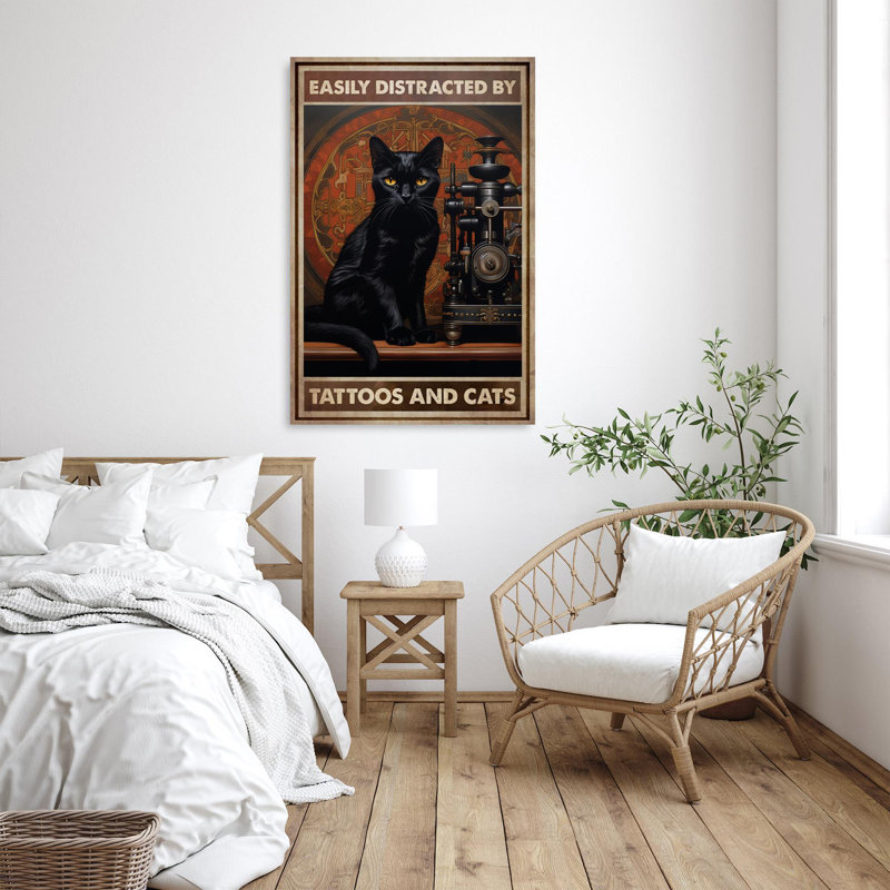 Tattoos And Cats - 1 Piece Rectangle Graphic Art Print On Wrapped Canvas, H 36 po x l 24 po x P 1,25 po