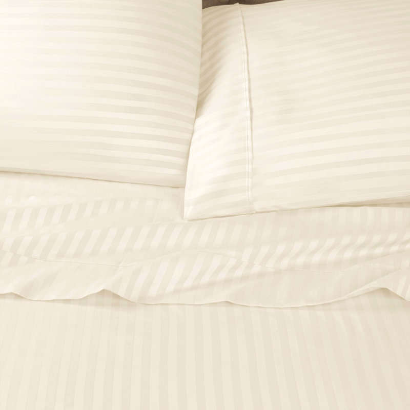 Traditional Egyptian Cotton Sateen Striped Pillowcase Set, Ivory, Standard