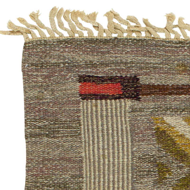 Tapis à tissage plat brun, gris et vert Mid-20Th Century