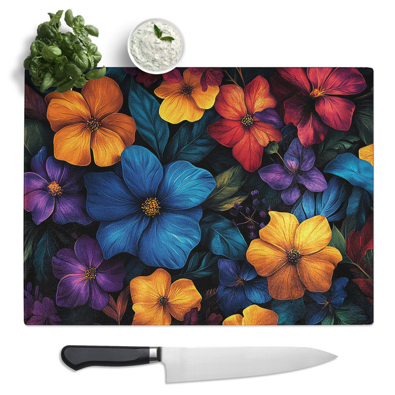 Flowers  Glass Chopping Board