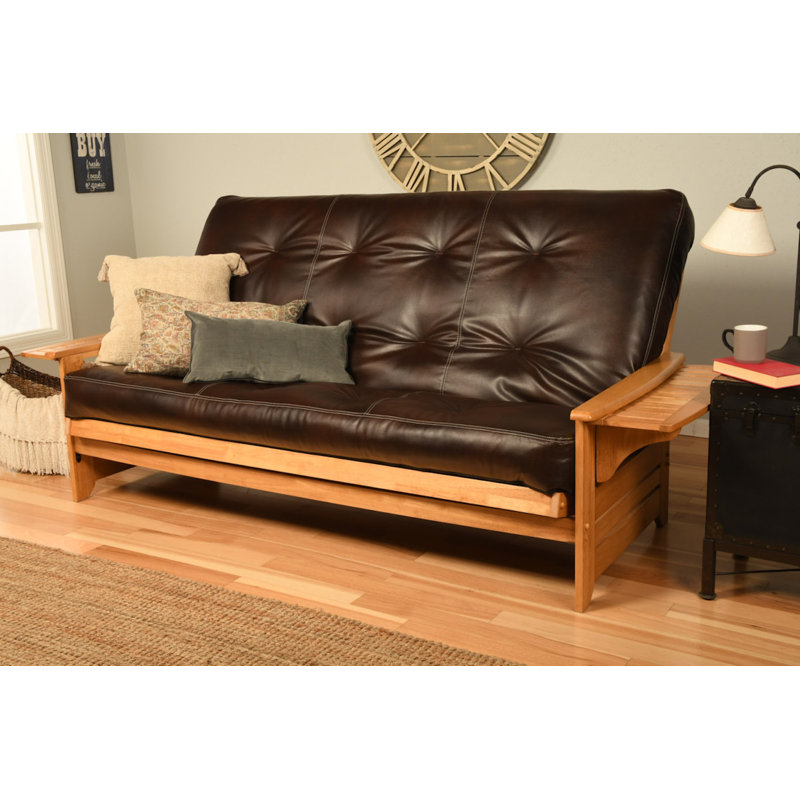 Futon et matelas Stratford, Similicuir Java piste de l’Oregon, Noyer cendré