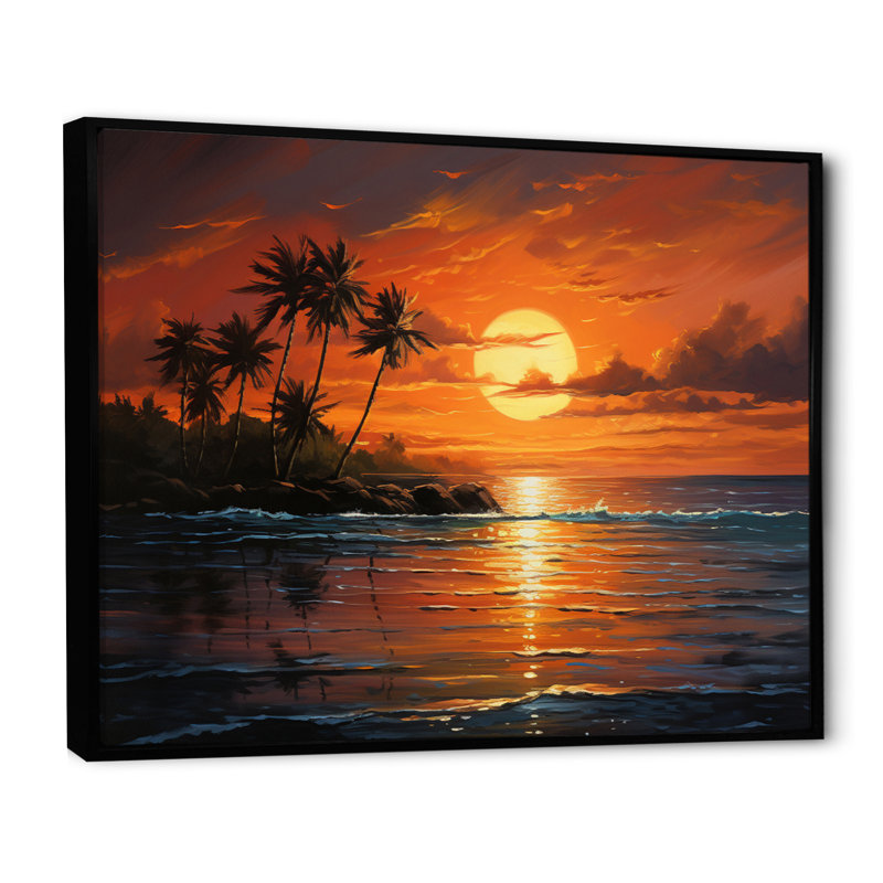 Caraibe Island Sunset I - impression, H 16 po x l 32 po x P 1 po, Cadre flottant noir