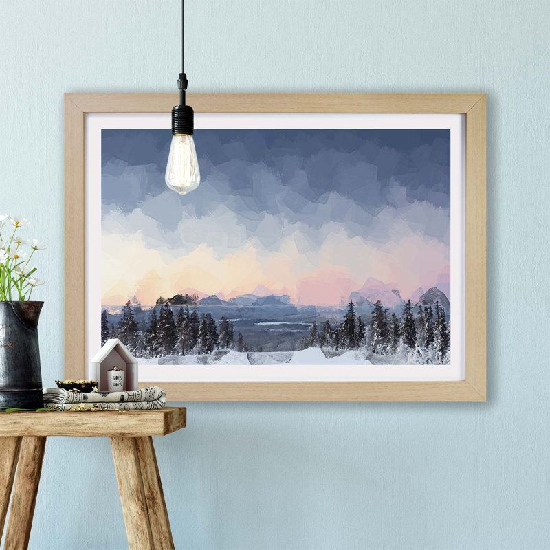 Sunrise In Finland - Single Picture Frame Print, 45cm H x 63cm W x 2cm D, Oak