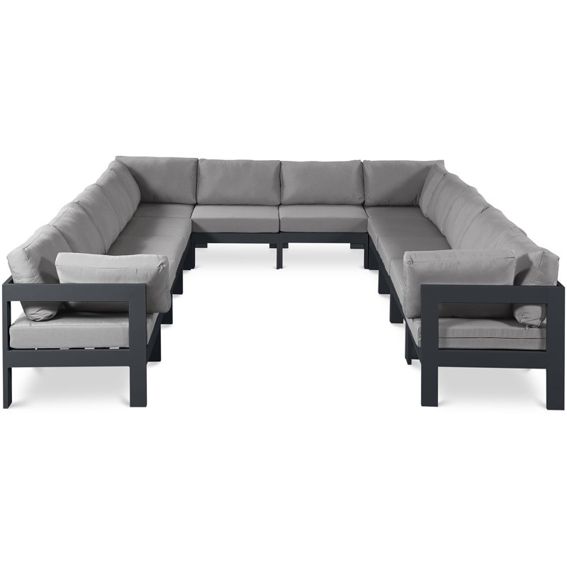 Canapé modulaire d'extérieur en U avec coussins Marquice, gris, Gris foncé