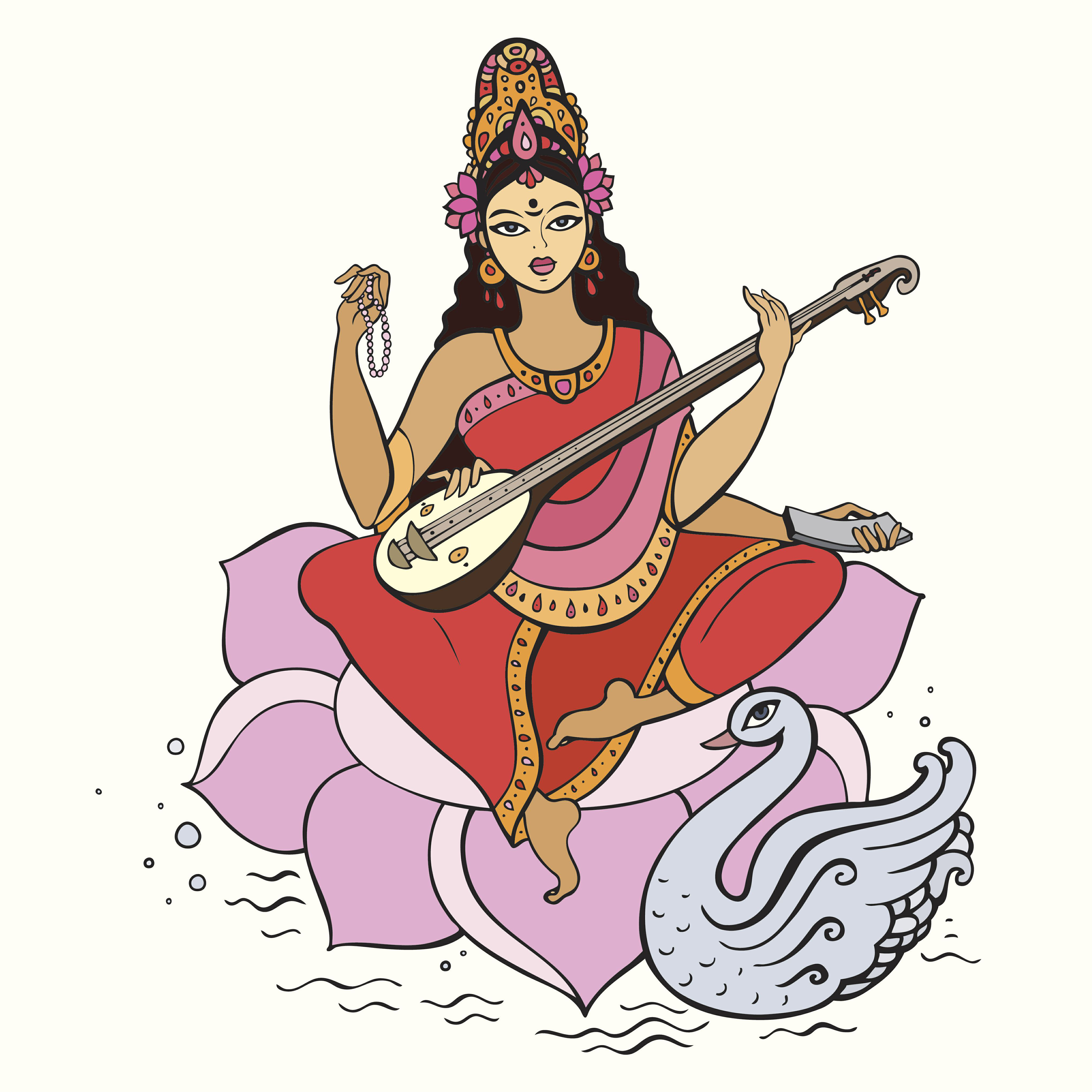 how to draw saraswati devi,maa saraswati drawing with oil pastel color, saraswati thakur drawing , - YouTube