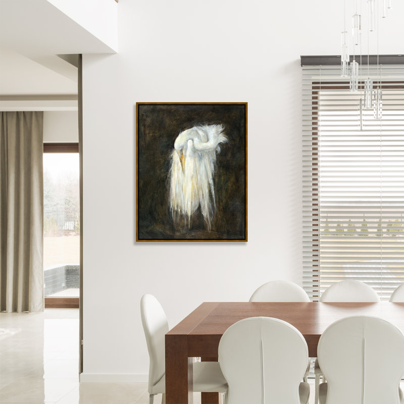 "Elegant Great Egret I" par Maelani Blue - cadre flottant, impression sur toile, H 31,75 po x l 25,75 po