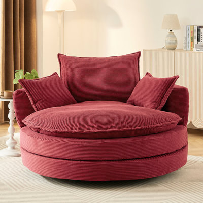 Méridienne pivotante rouge 360 avec coussin à deux couches, coussin de soutien, base silencieuse, tissu en velours côtelé pour profiter du calme dans les sièges de bureau de 38 pouces de profondeur, 3 coussins amovibles, lisse