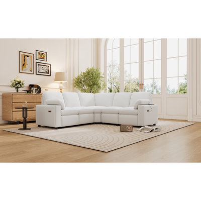 Canapé modulaire inclinable électrique de 89 po avec deux ports USB et deux tiroirs de rangement pour le salon, beige Modern