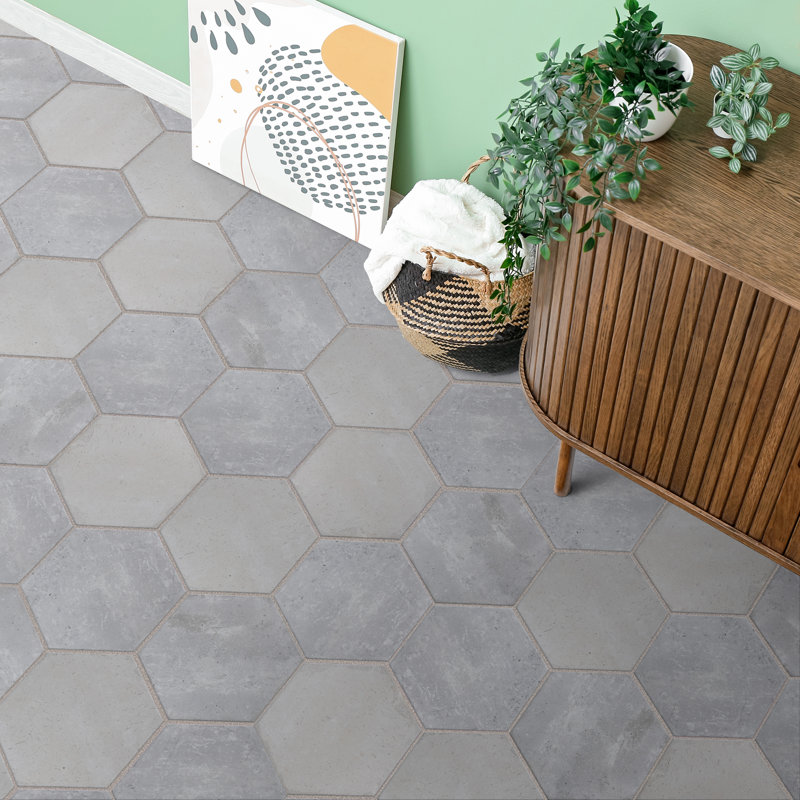 Brickyard Hex 8-1/2 In. X 9-7/8 In. Porcelain Rustic Wall & Floor Tile, White