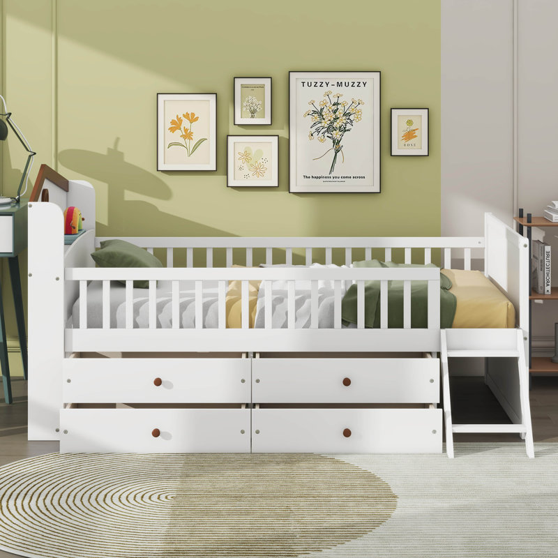 Lit simple avec rangement 4 tiroirs, White