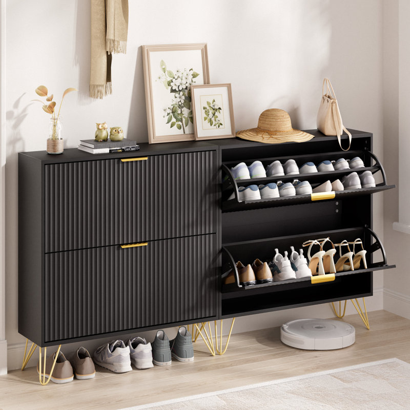 Rangement à chaussures 24 paires, Noir, noir, noir, noir, 34.4" H x 31.5" W x 9.4" D
